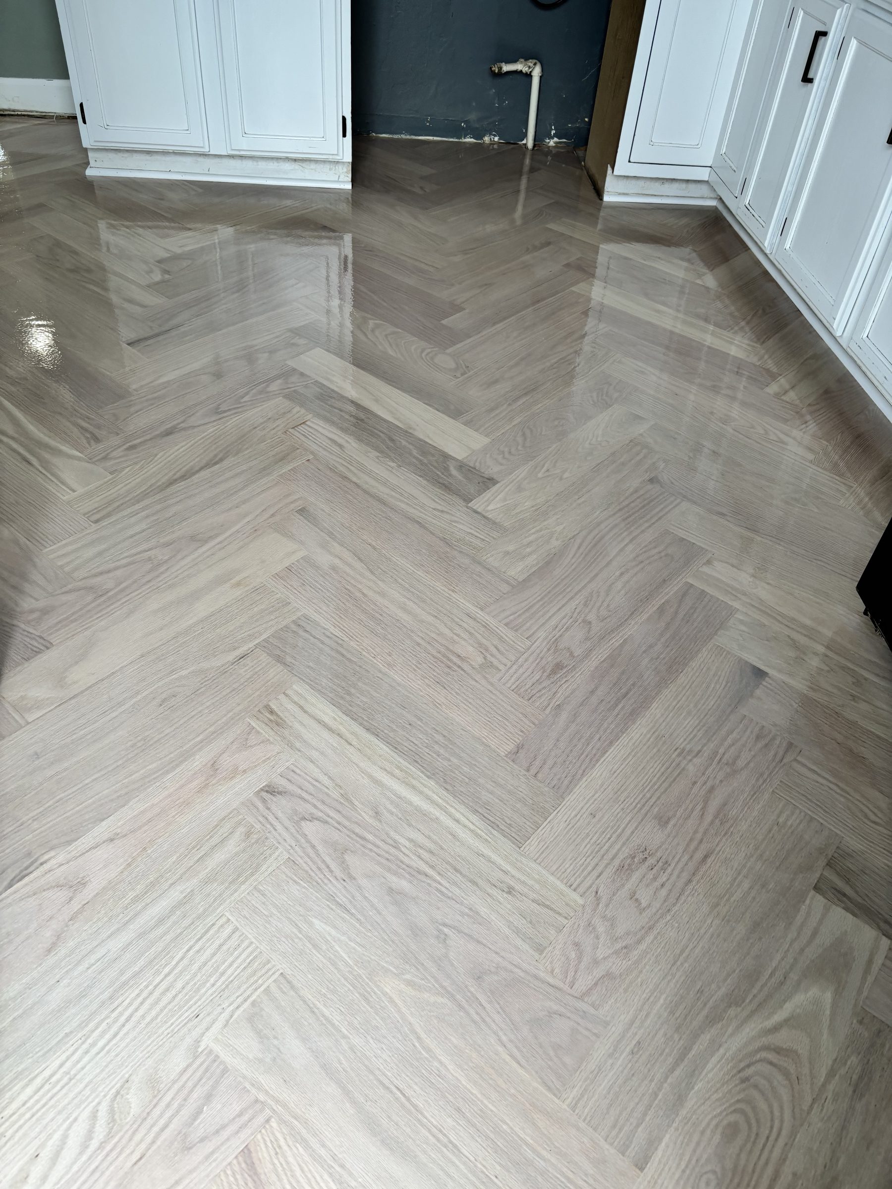 Whitewash herringbone kitchen